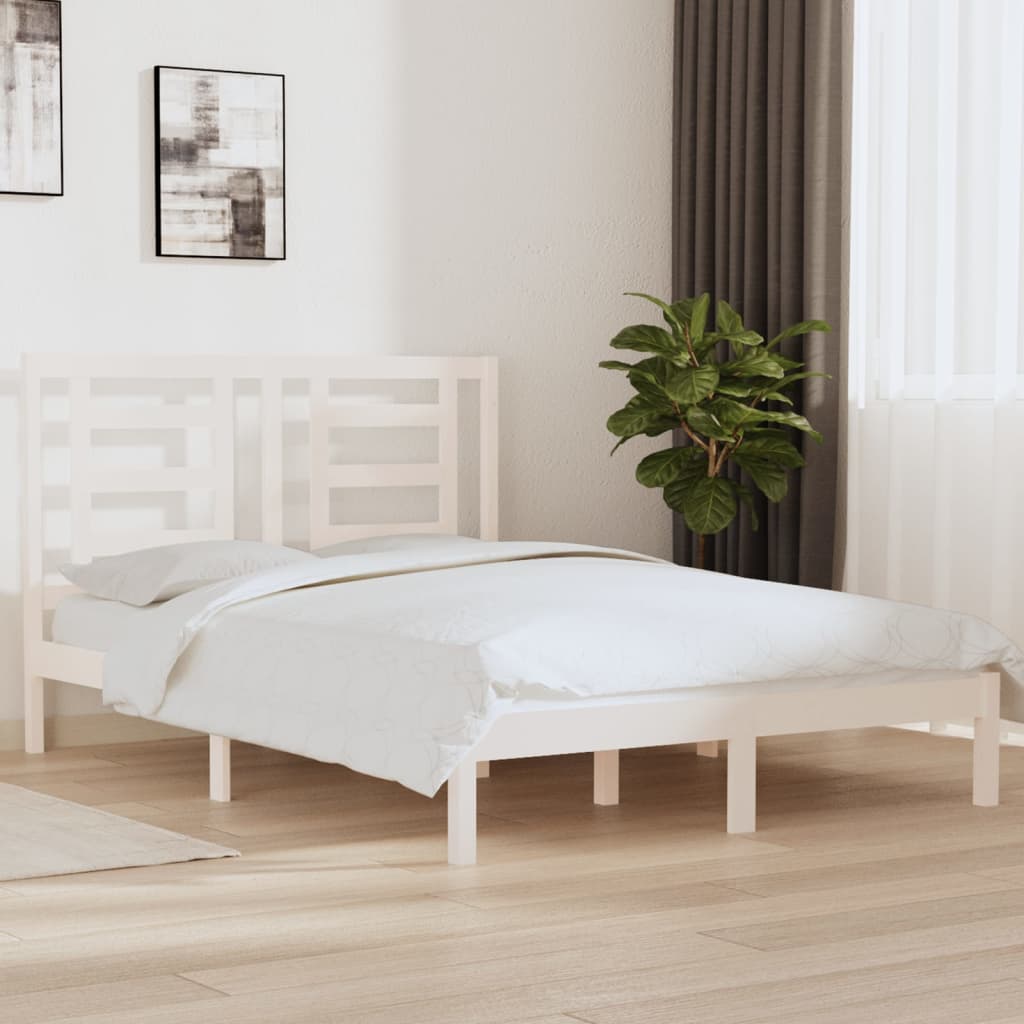 Bedframe zonder matras massief grenenhout wit 140x200 cm – afbeelding 1