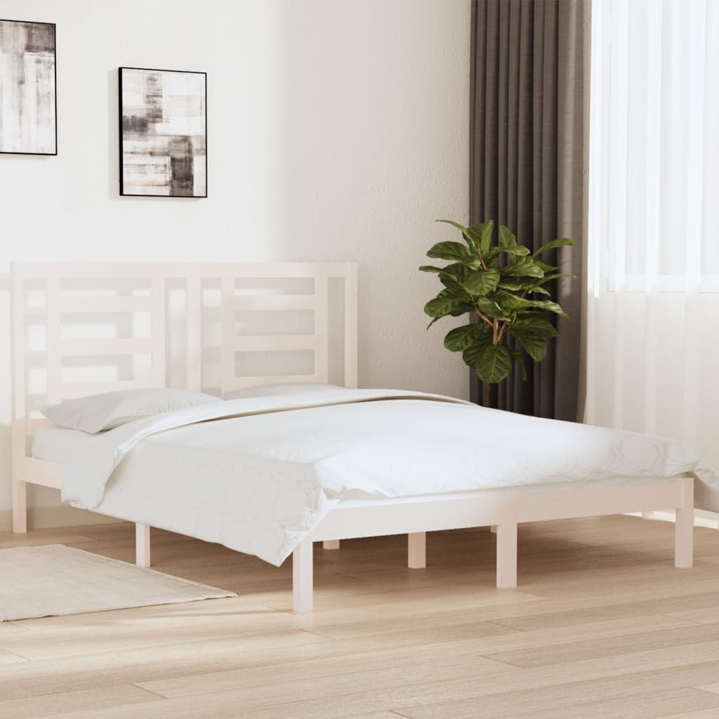 Bedframe zonder matras massief grenenhout wit 160x200 cm – afbeelding 1
