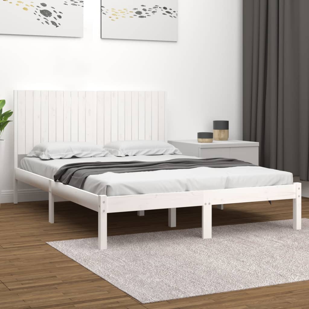 Bedframe zonder matras massief grenenhout wit 200x200 cm – afbeelding 1