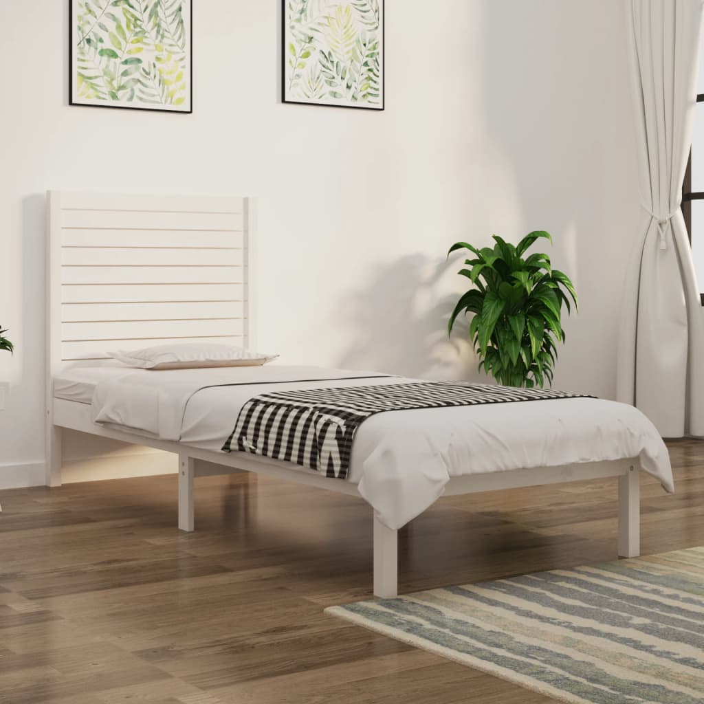 Bedframe massief hout wit 90x190 cm – afbeelding 1