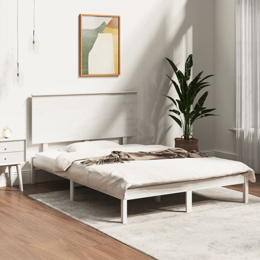 Bedframe zonder matras massief grenenhout wit 120x200 cm – afbeelding 1
