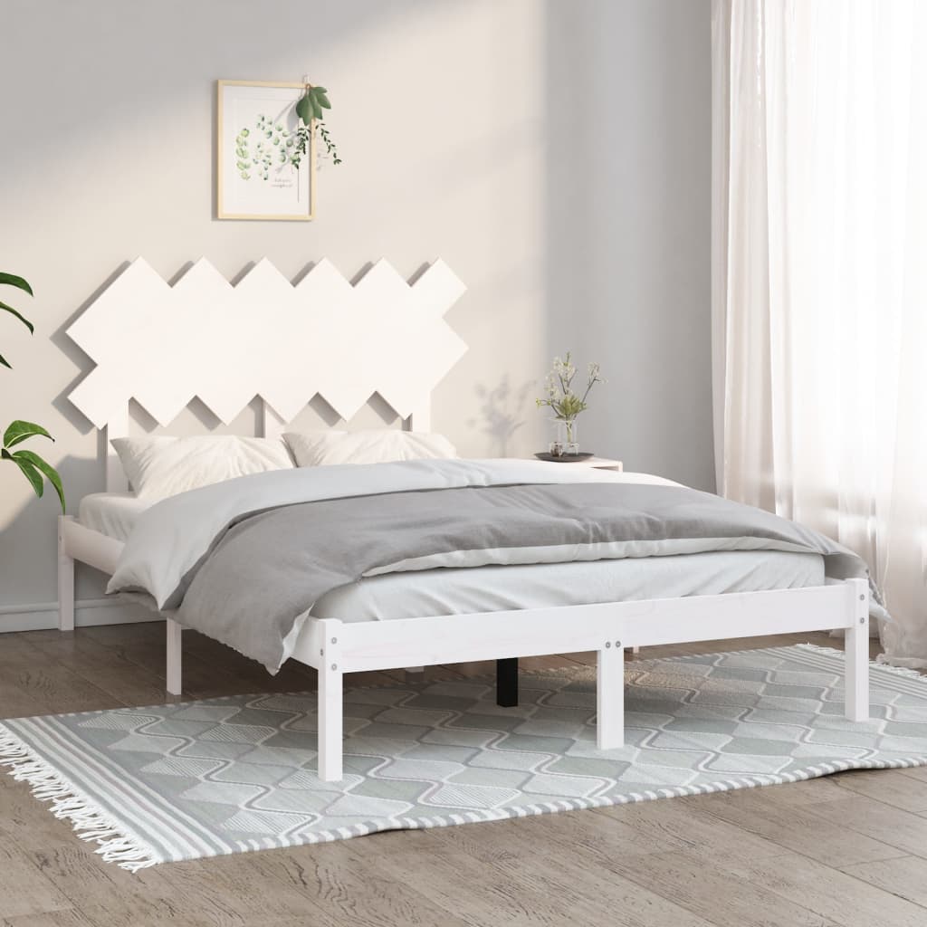 Bedframe massief hout wit 135x190 cm – afbeelding 1