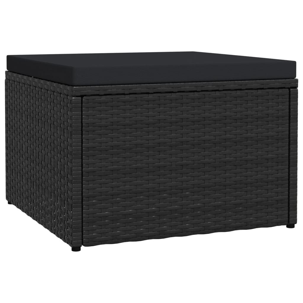 Tuinvoetenbank met kussen poly rattan zwart