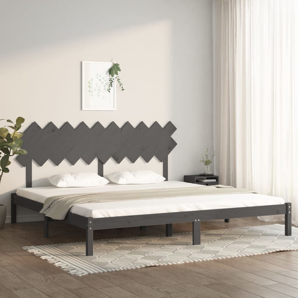 Bedframe massief hout grijs 200x200 cm – afbeelding 1