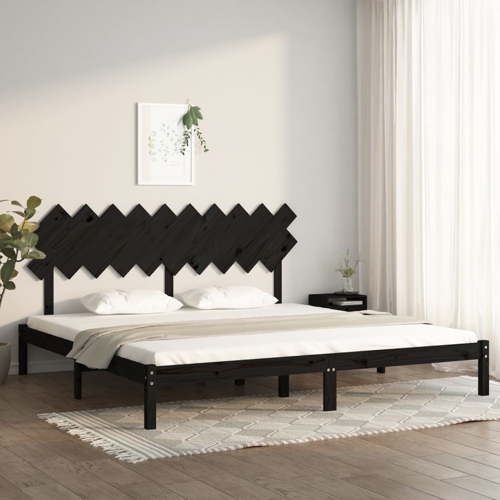 Bedframe massief hout zwart 200x200 cm – afbeelding 1