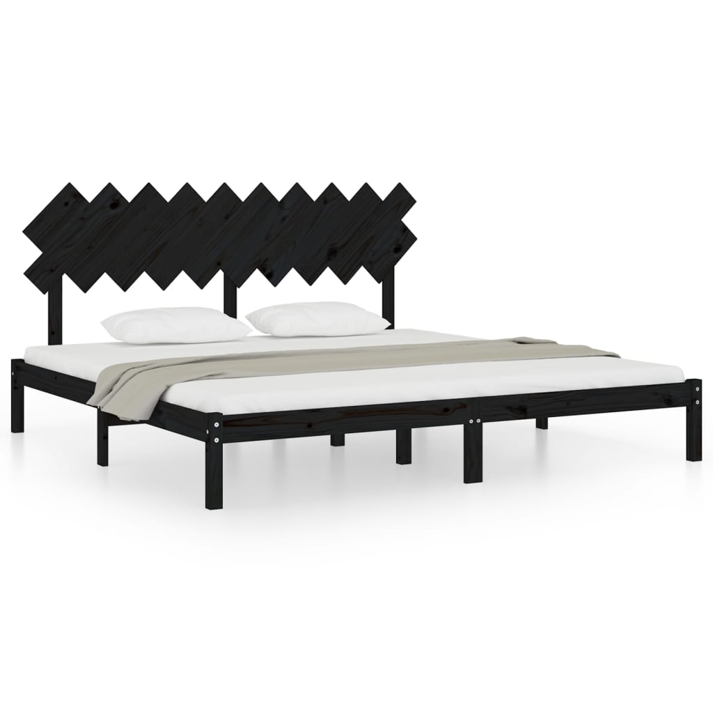 Bedframe massief hout zwart 200x200 cm – afbeelding 2