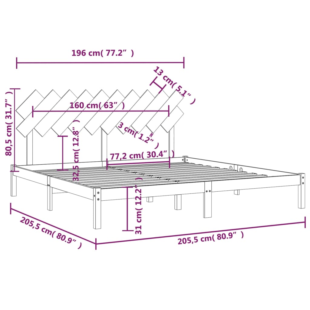 Bedframe massief hout zwart 200x200 cm – afbeelding 6