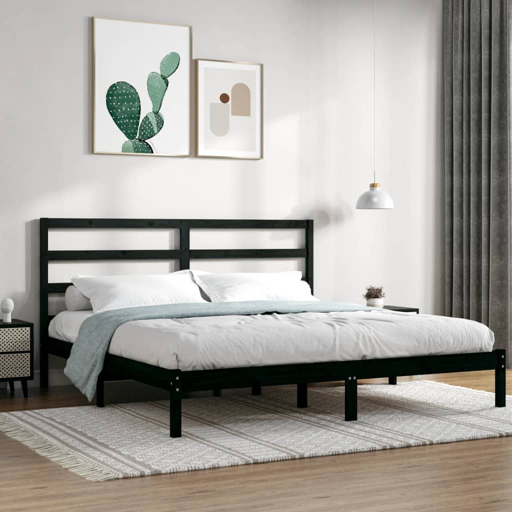 Bedframe massief grenenhout zwart 200x200 cm