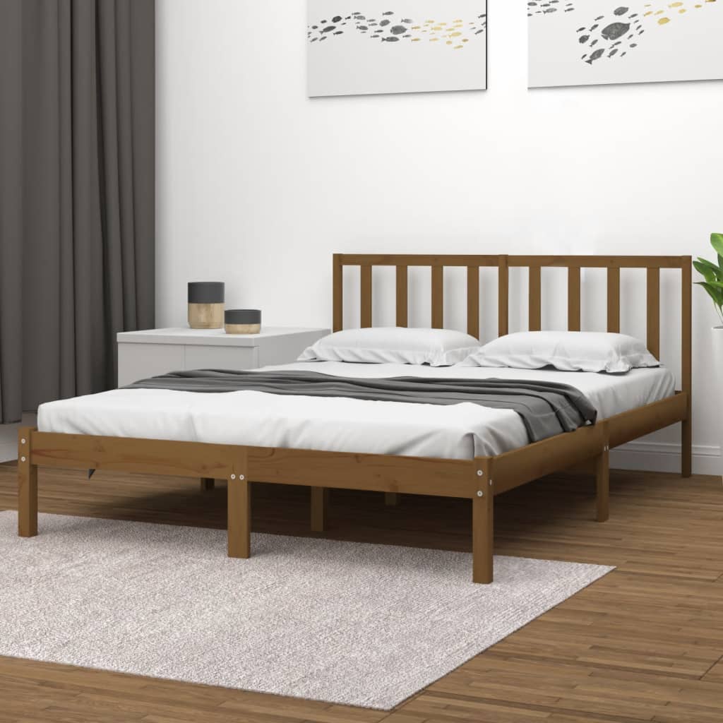 Bedframe massief grenenhout honingbruin 200x200 cm – afbeelding 1