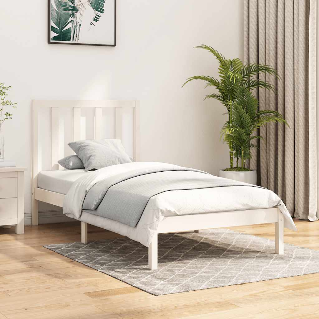 Bedframe massief grenenhout wit 75x190 cm – afbeelding 1