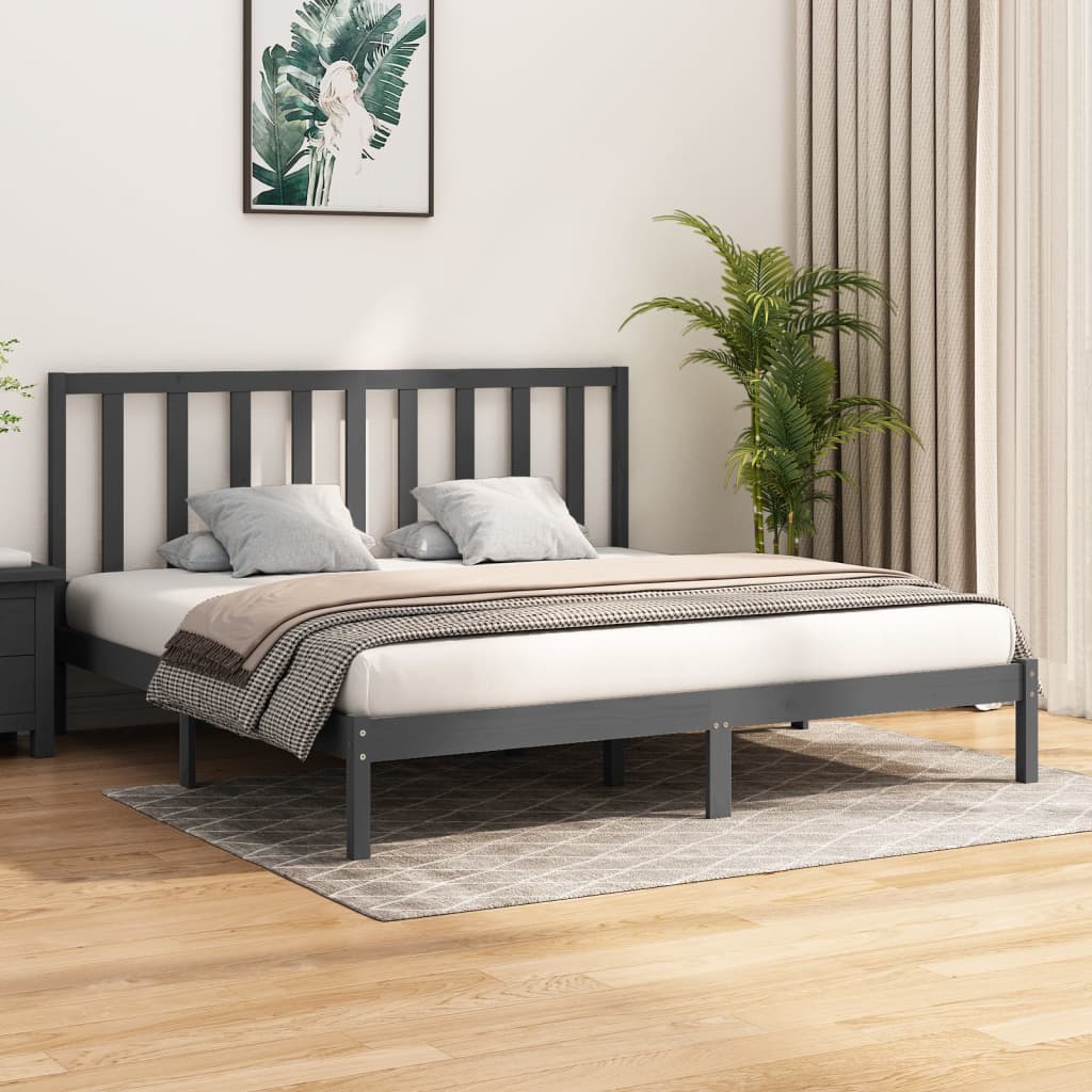 Bedframe massief grenenhout grijs 200x200 cm – afbeelding 1
