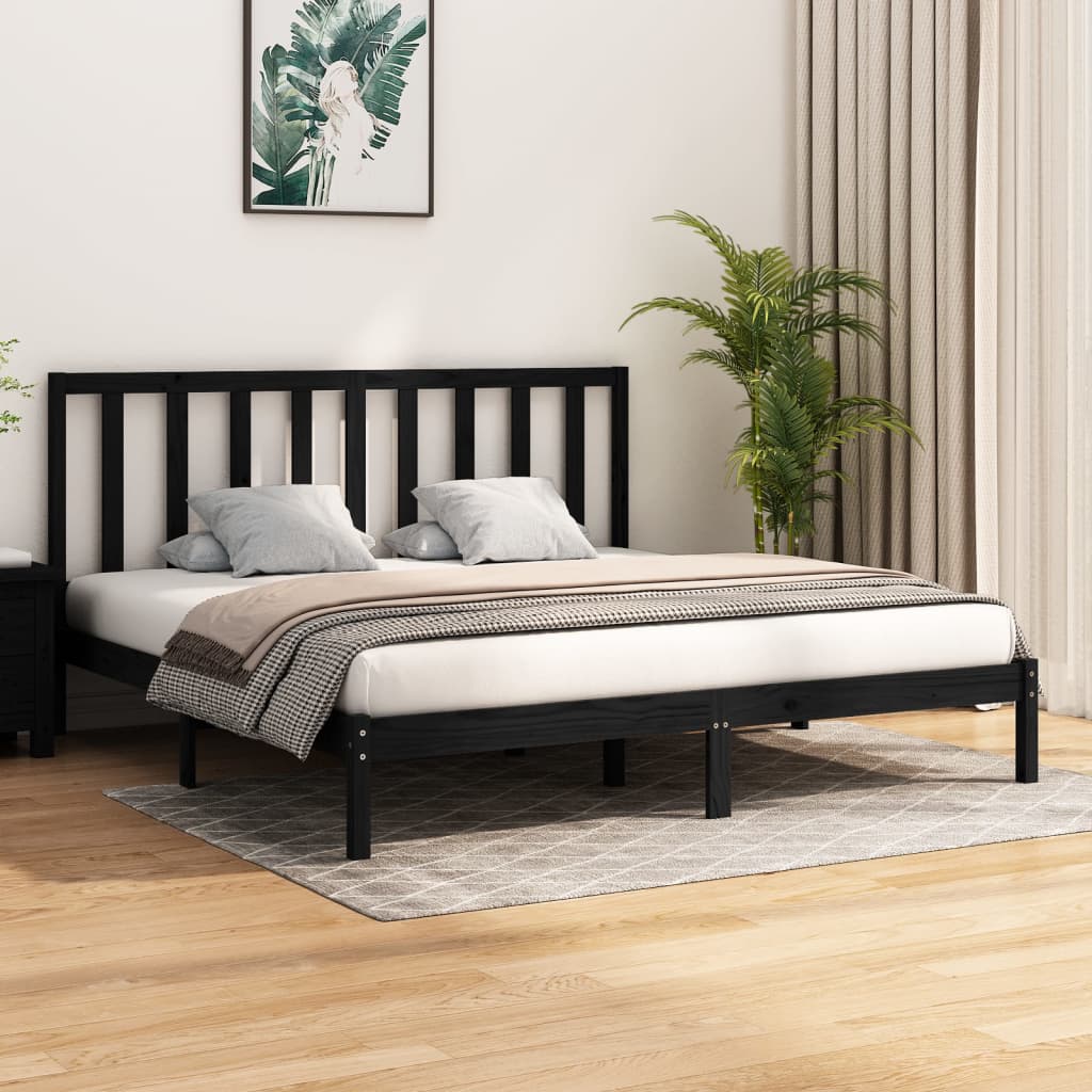 Bedframe massief grenenhout zwart 200x200 cm – afbeelding 1