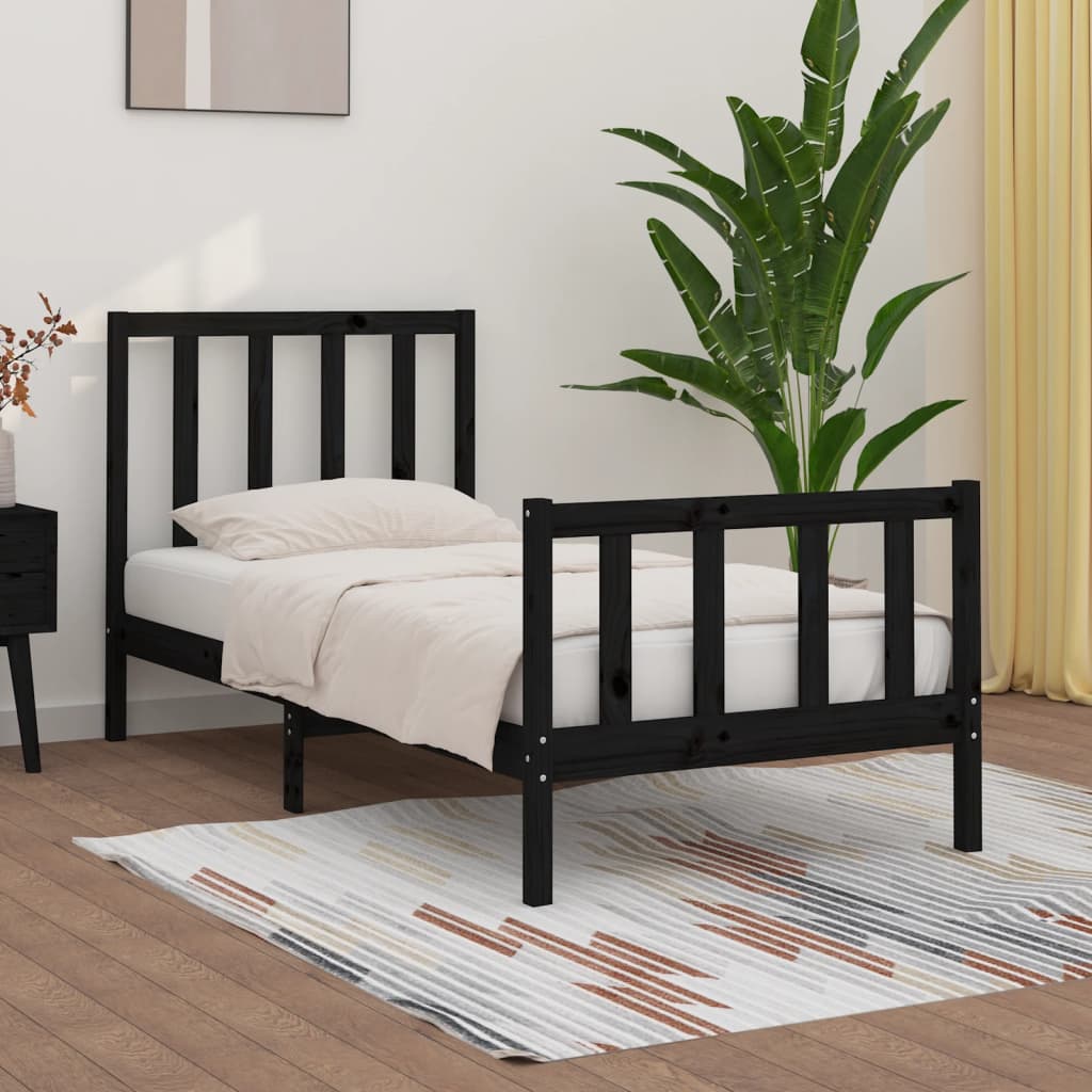 Bedframe massief hout zwart 75x190 cm – afbeelding 1