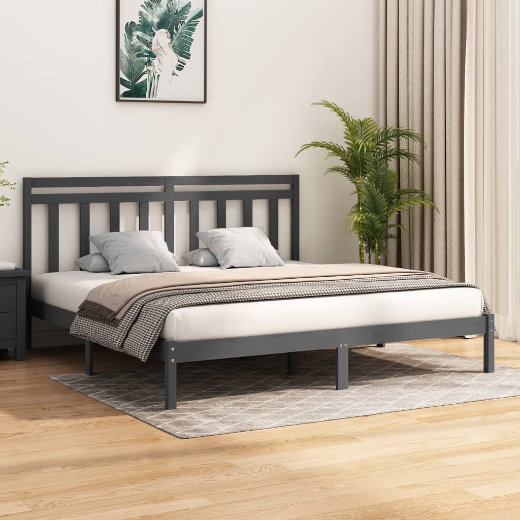 Bedframe massief hout grijs 200x200 cm – afbeelding 1