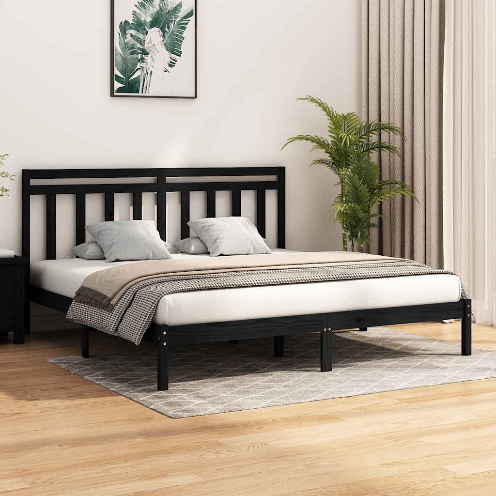 Bedframe massief hout zwart 200x200 cm – afbeelding 1