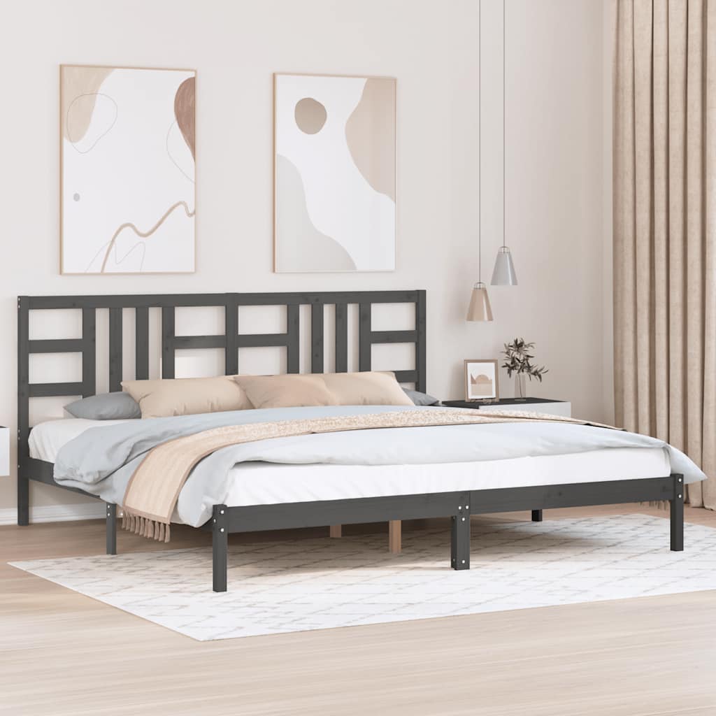 Bedframe massief hout grijs 200x200 cm – afbeelding 1