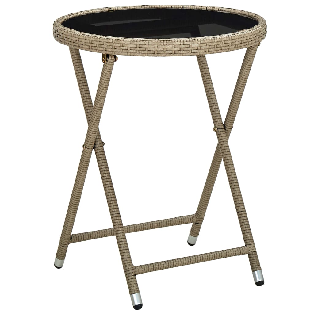 Salontafel 60 cm poly rattan en gehard glas beige – afbeelding 1