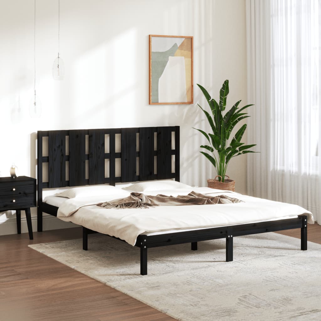Bedframe massief hout zwart 150x200 cm – afbeelding 1