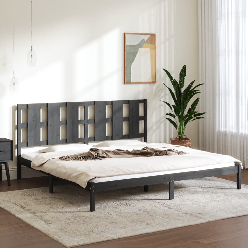 Bedframe massief grenenhout grijs 200x200 cm – afbeelding 1