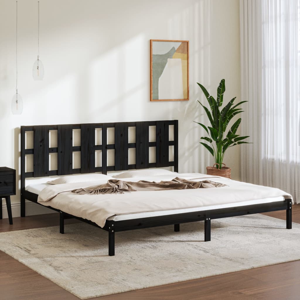 Bedframe massief grenenhout zwart 200x200 cm – afbeelding 1