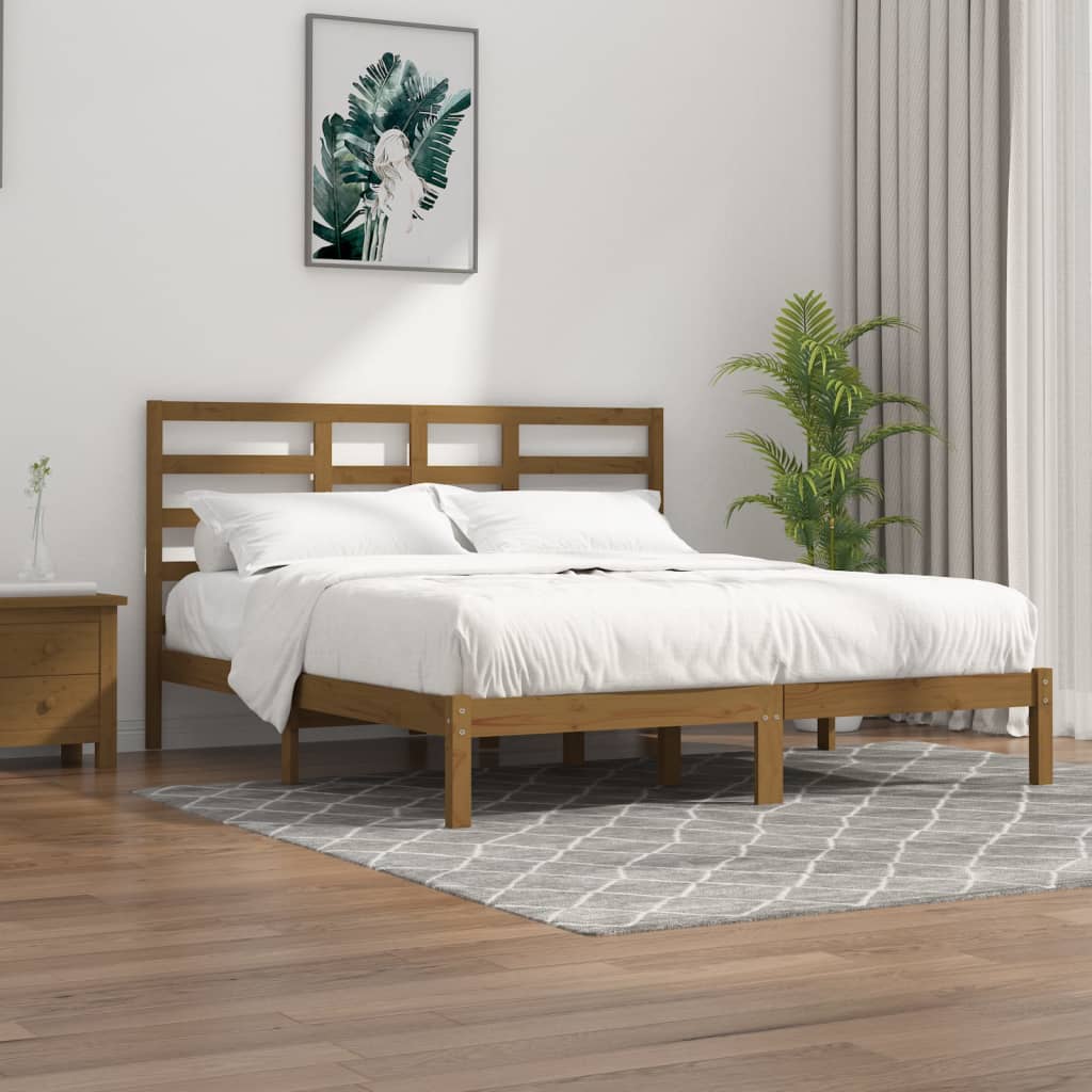 Bedframe massief hout honingbruin 200x200 cm – afbeelding 1