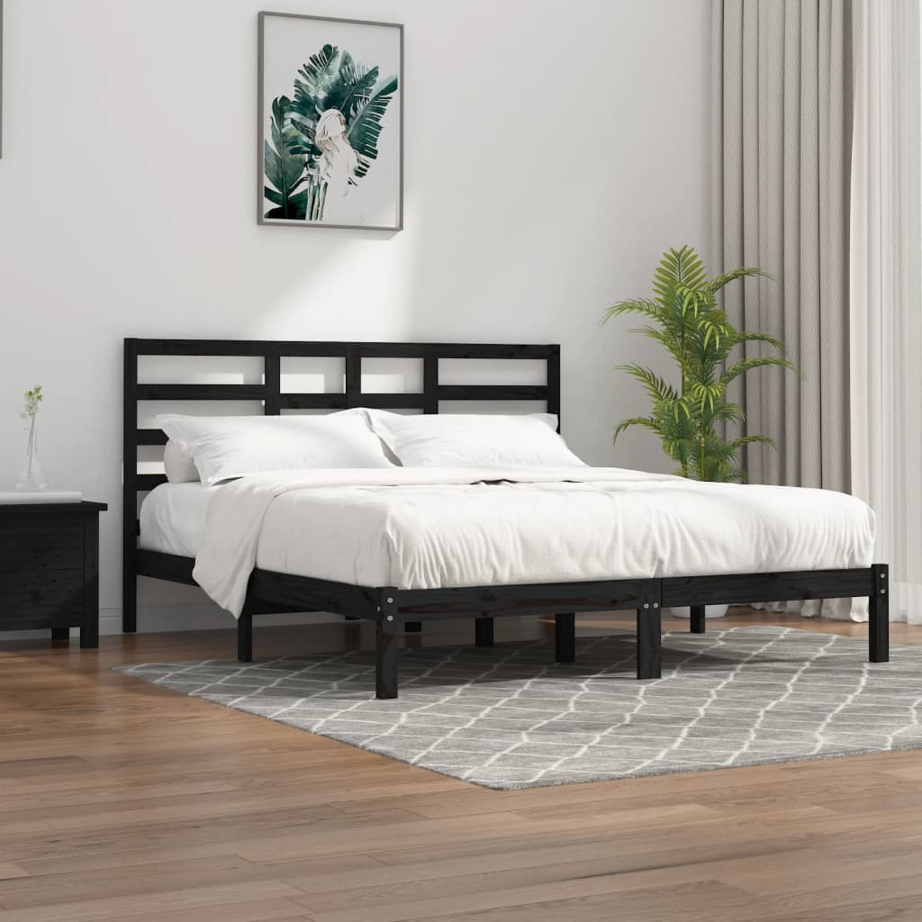 Bedframe massief hout zwart 200x200 cm – afbeelding 1
