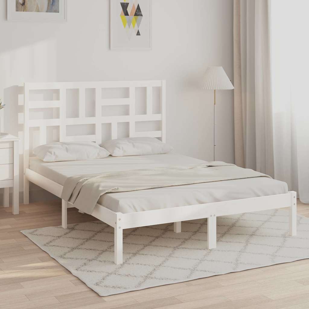 Bedframe massief hout wit 140x200 cm – afbeelding 1