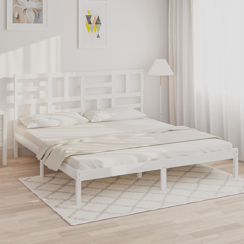 Bedframe massief hout wit 200x200 cm – afbeelding 1