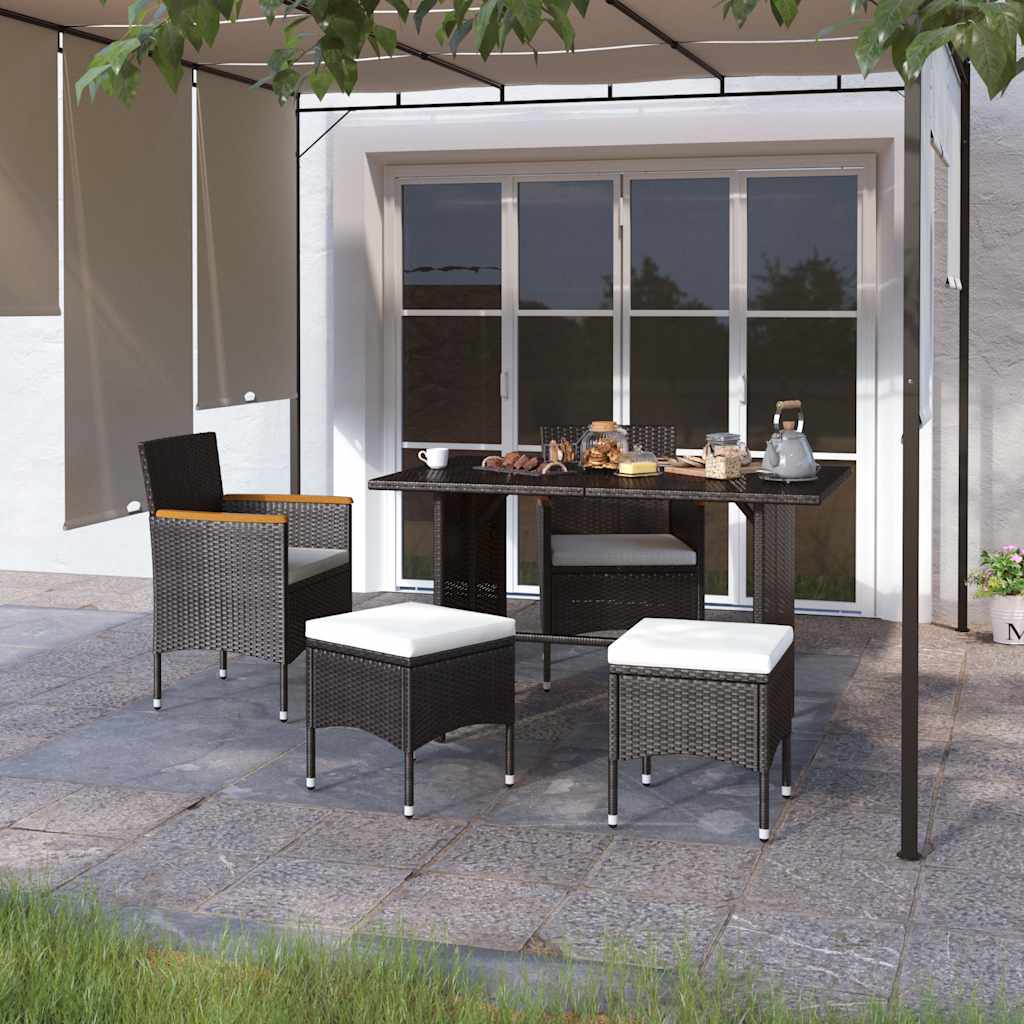 4-delige Tuinstoel- en voetenbankset poly rattan zwart – afbeelding 1