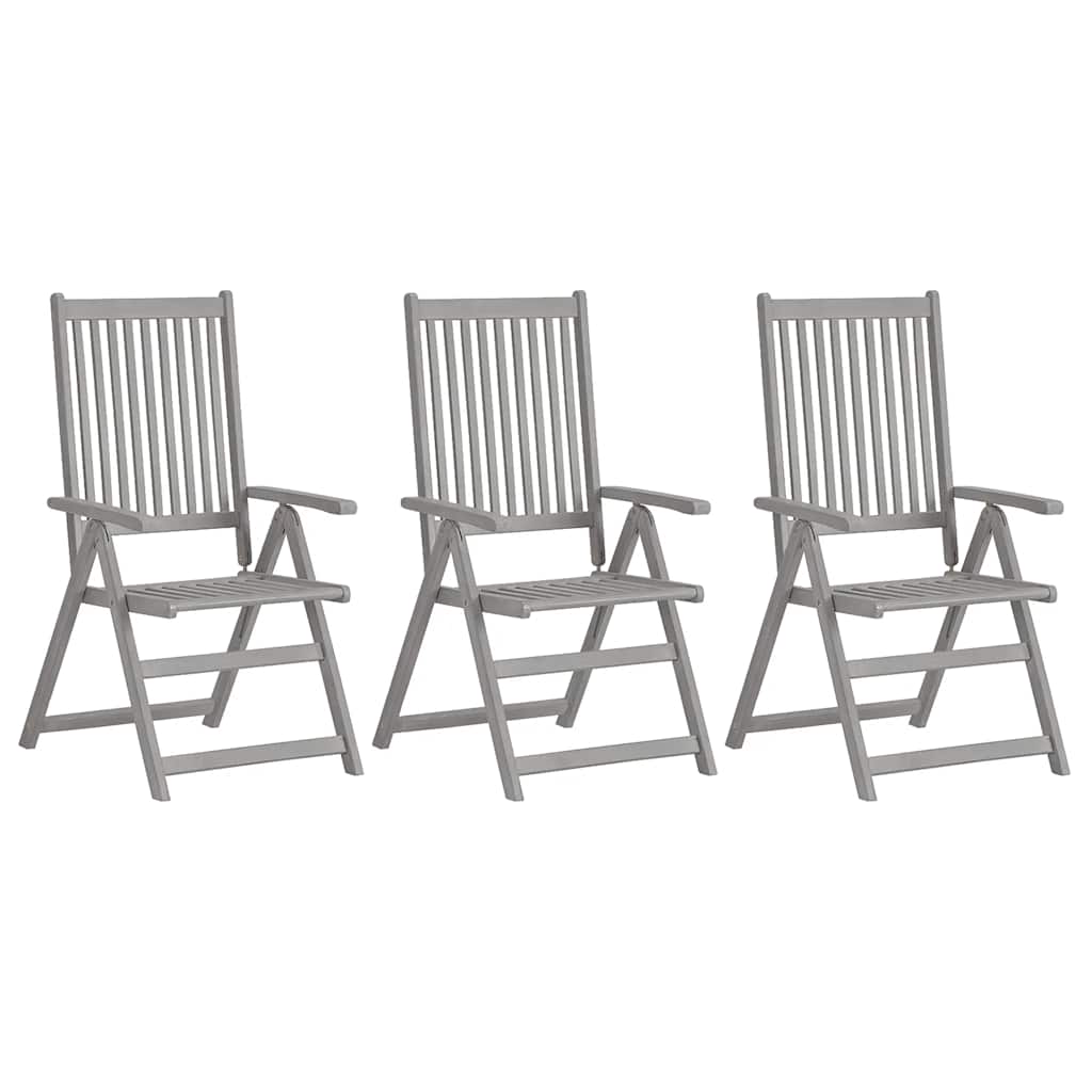 Tuinstoelen verstelbaar 3 st massief acaciahout grijs – afbeelding 1