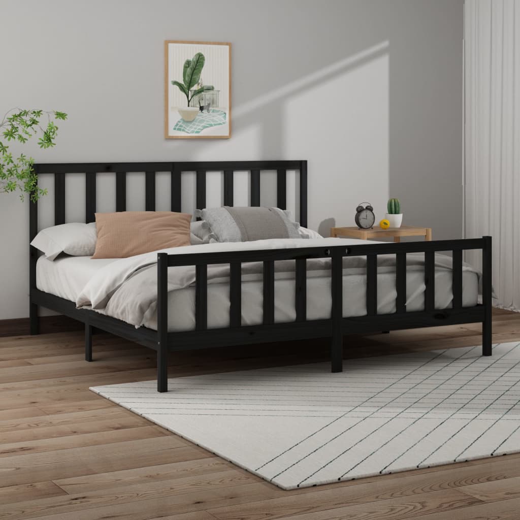 Bedframe massief grenenhout zwart 200x200 cm – afbeelding 1