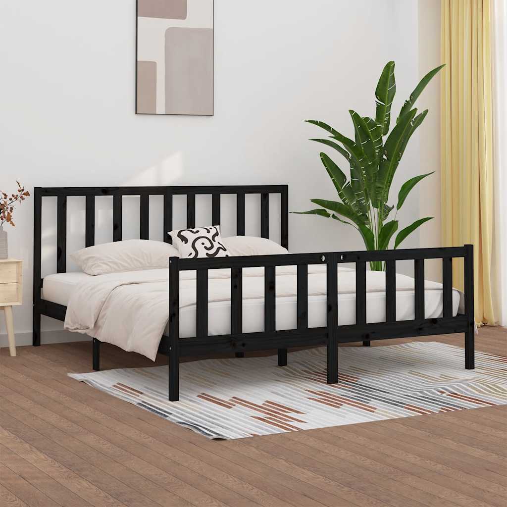 Bedframe massief hout zwart 200x200 cm – afbeelding 1