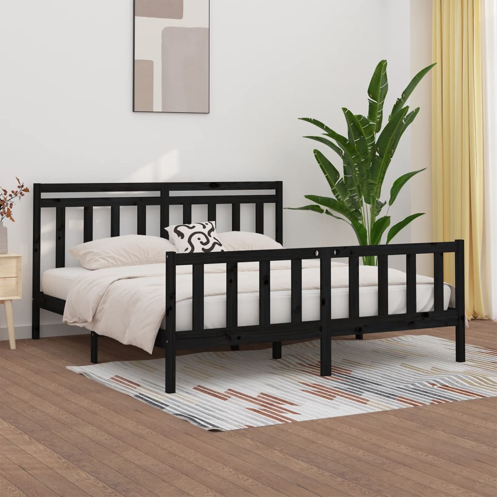 Bedframe massief grenenhout zwart 200x200 cm – afbeelding 1