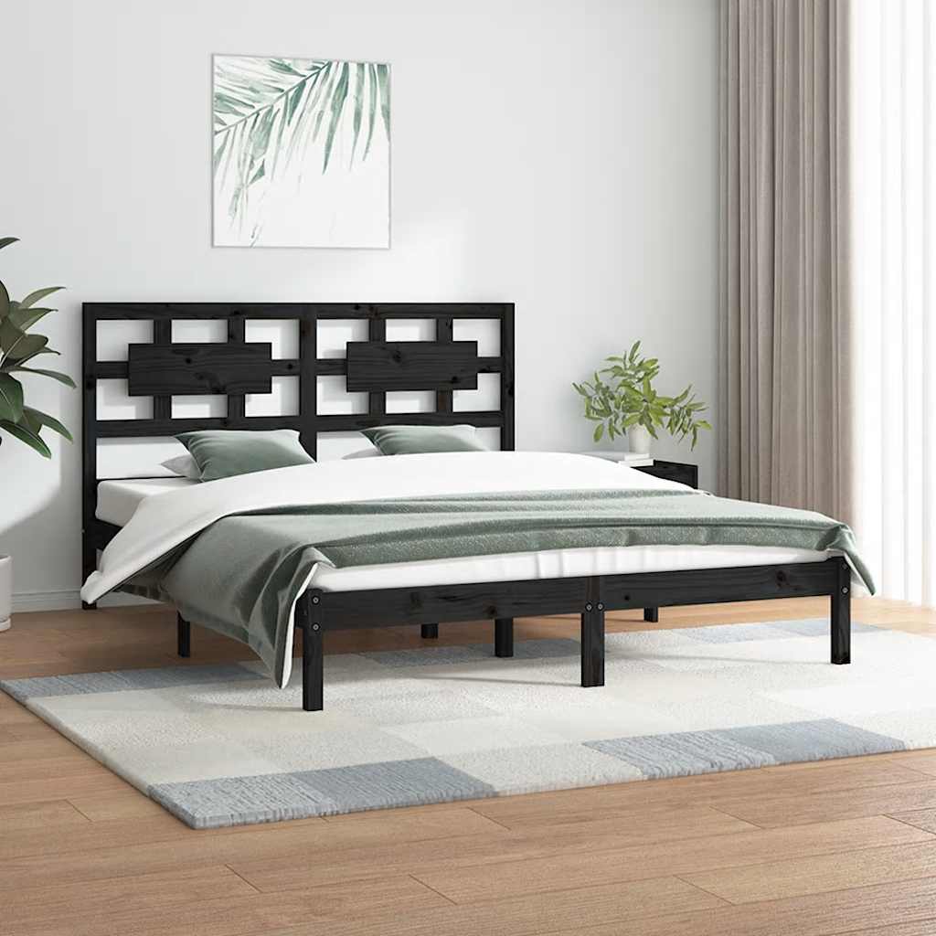Bedframe massief grenenhout zwart 200x200 cm – afbeelding 1