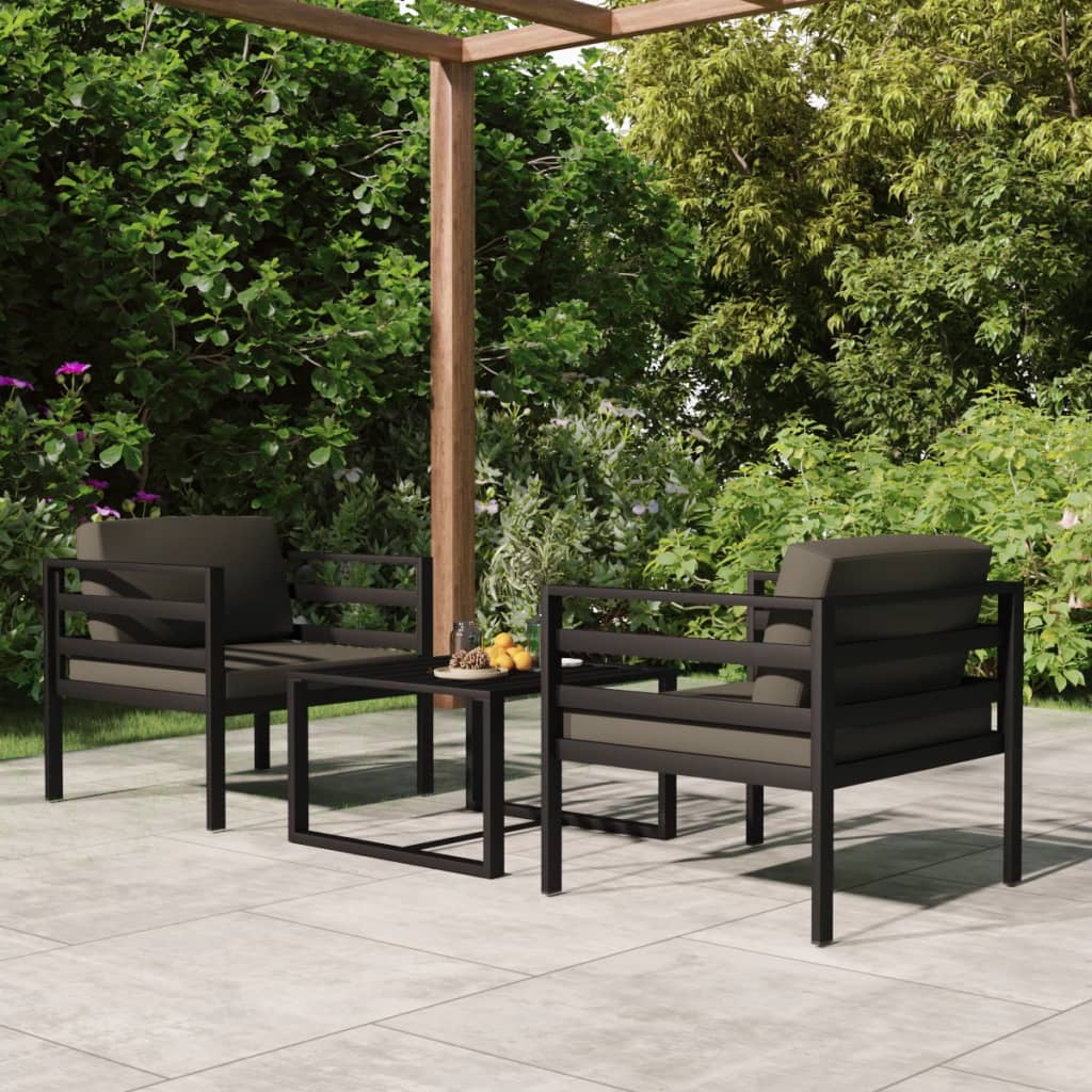 3-delige Loungeset met kussens aluminium antracietkleurig – afbeelding 1