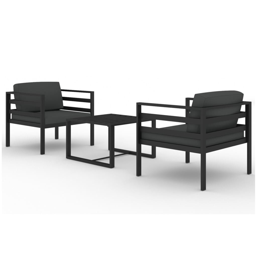 3-delige Loungeset met kussens aluminium antracietkleurig – afbeelding 2