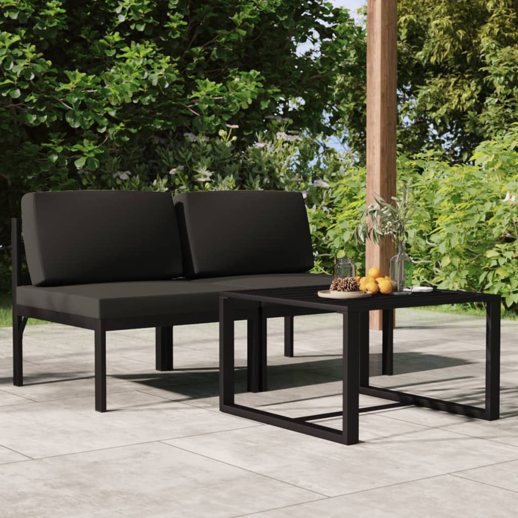 3-delige Loungeset met kussens aluminium antracietkleurig – afbeelding 1