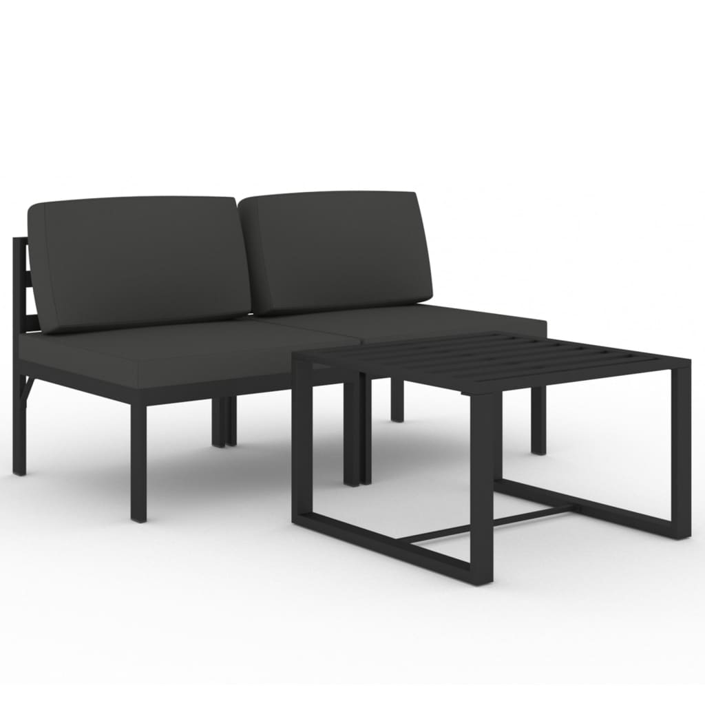 3-delige Loungeset met kussens aluminium antracietkleurig – afbeelding 2