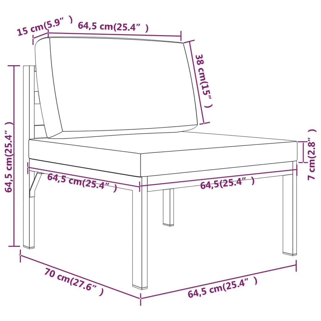 3-delige Loungeset met kussens aluminium antracietkleurig – afbeelding 9