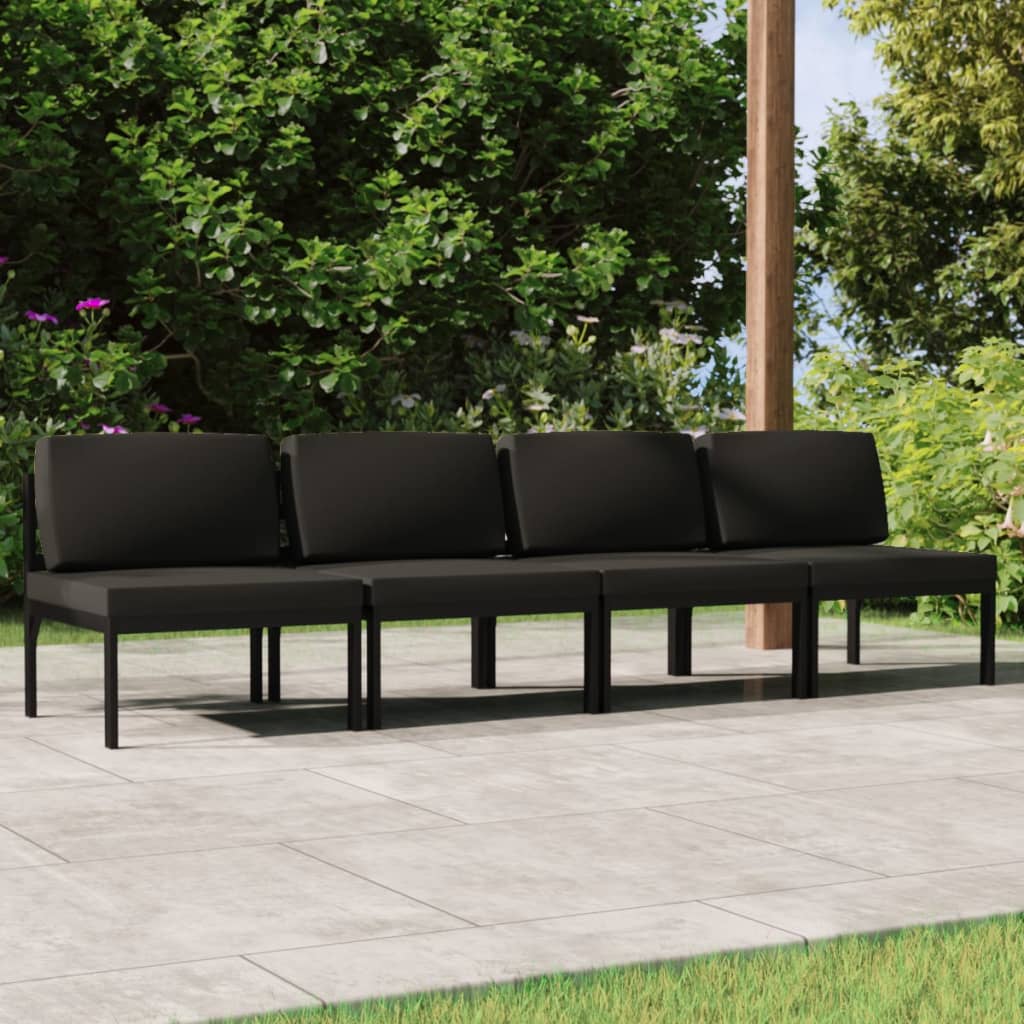 Tuinbank 4-zits met kussens aluminium antracietkleurig