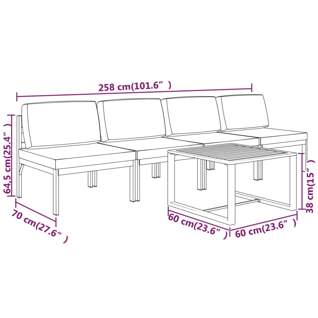 5-delige Loungeset met kussens aluminium antracietkleurig – afbeelding 7