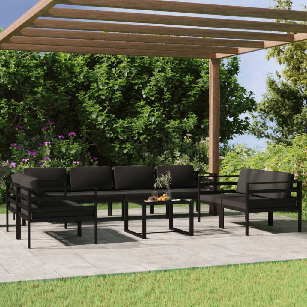 9-delige Loungeset met kussens aluminium antracietkleurig – afbeelding 1