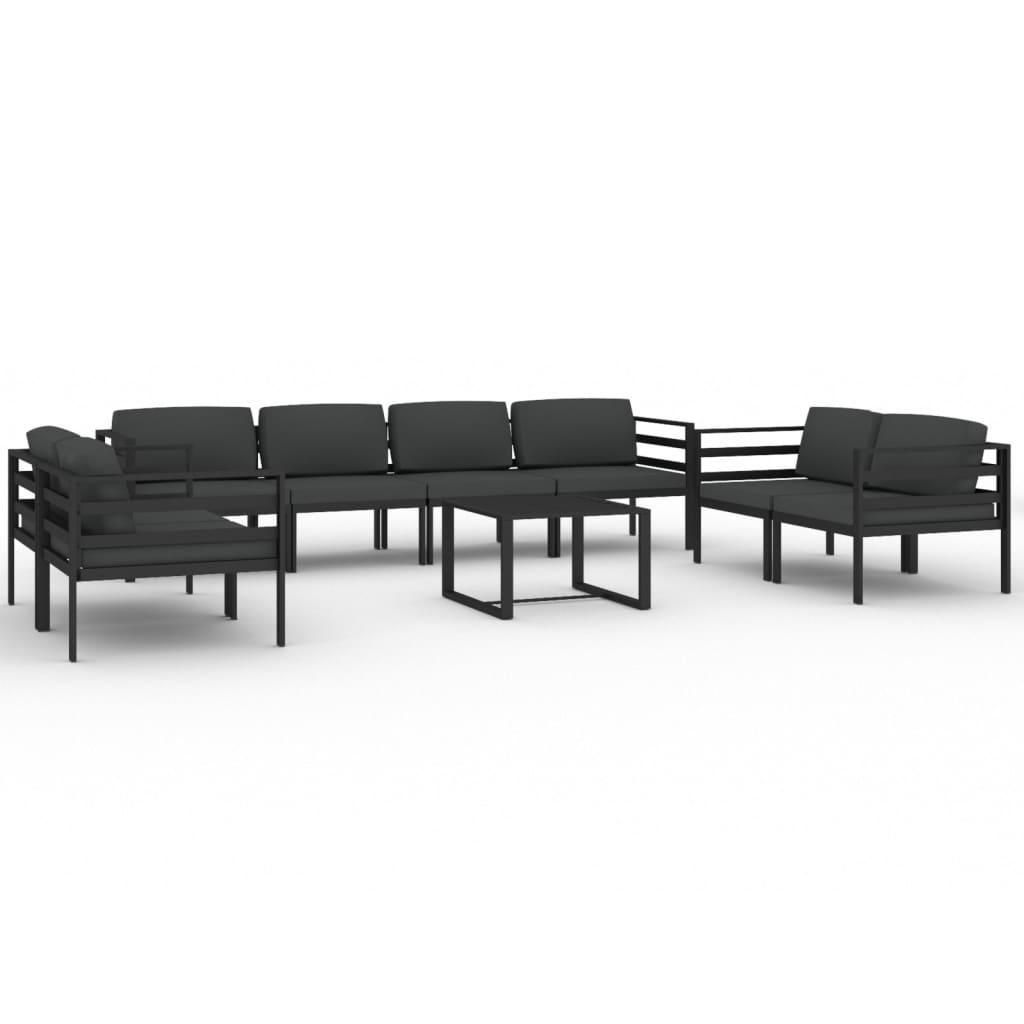 9-delige Loungeset met kussens aluminium antracietkleurig – afbeelding 2