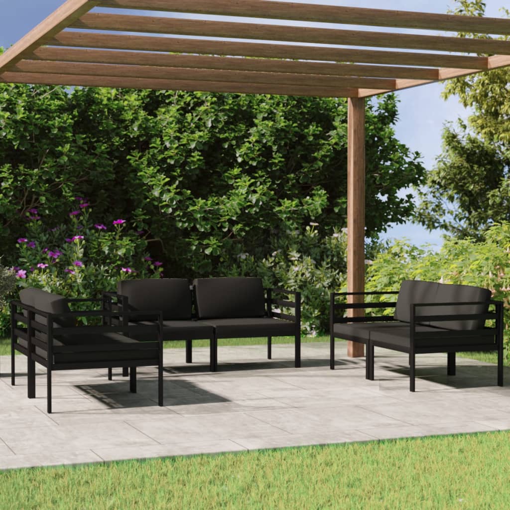 6-delige Loungeset met kussens aluminium antracietkleurig
