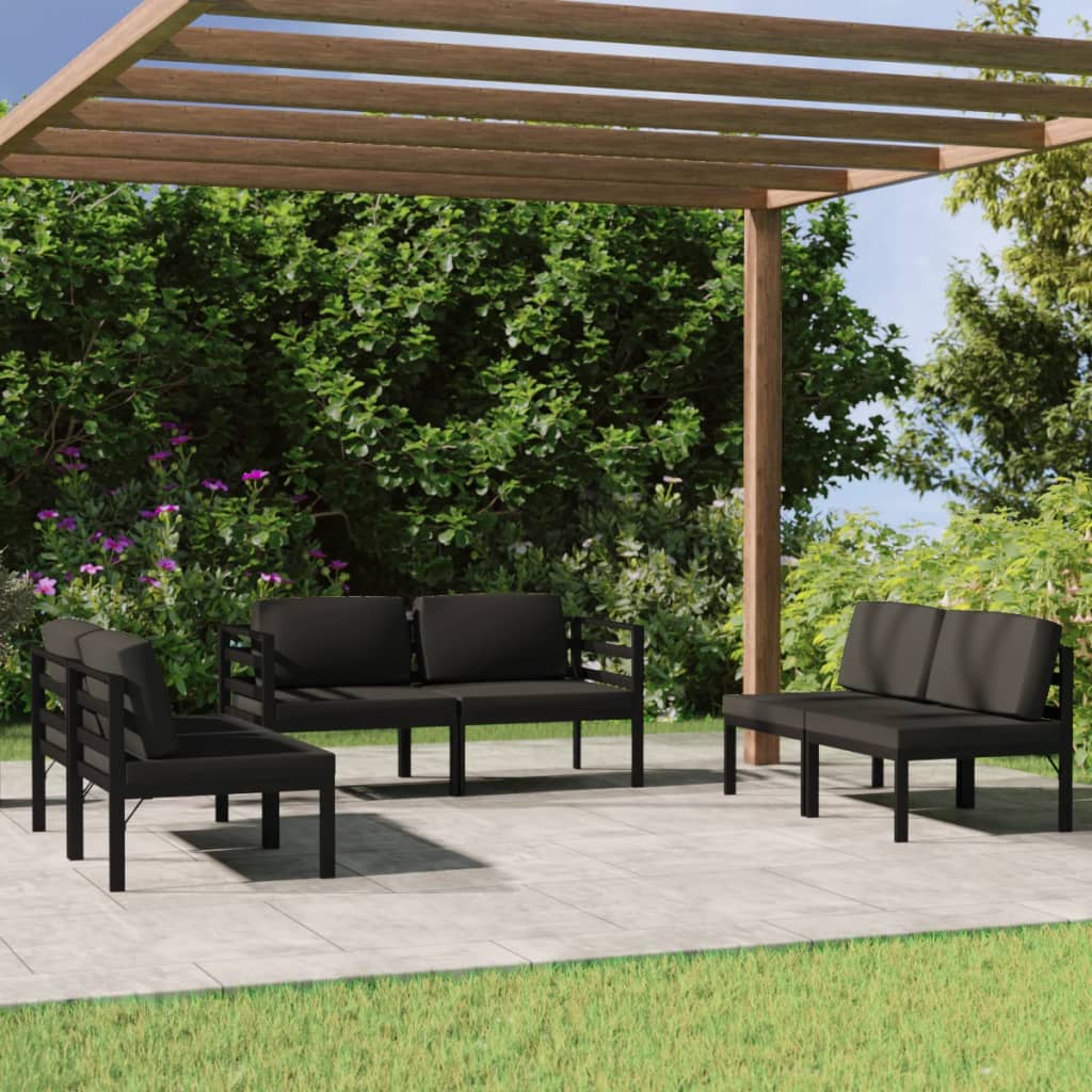 6-delige Loungeset met kussens aluminium antracietkleurig