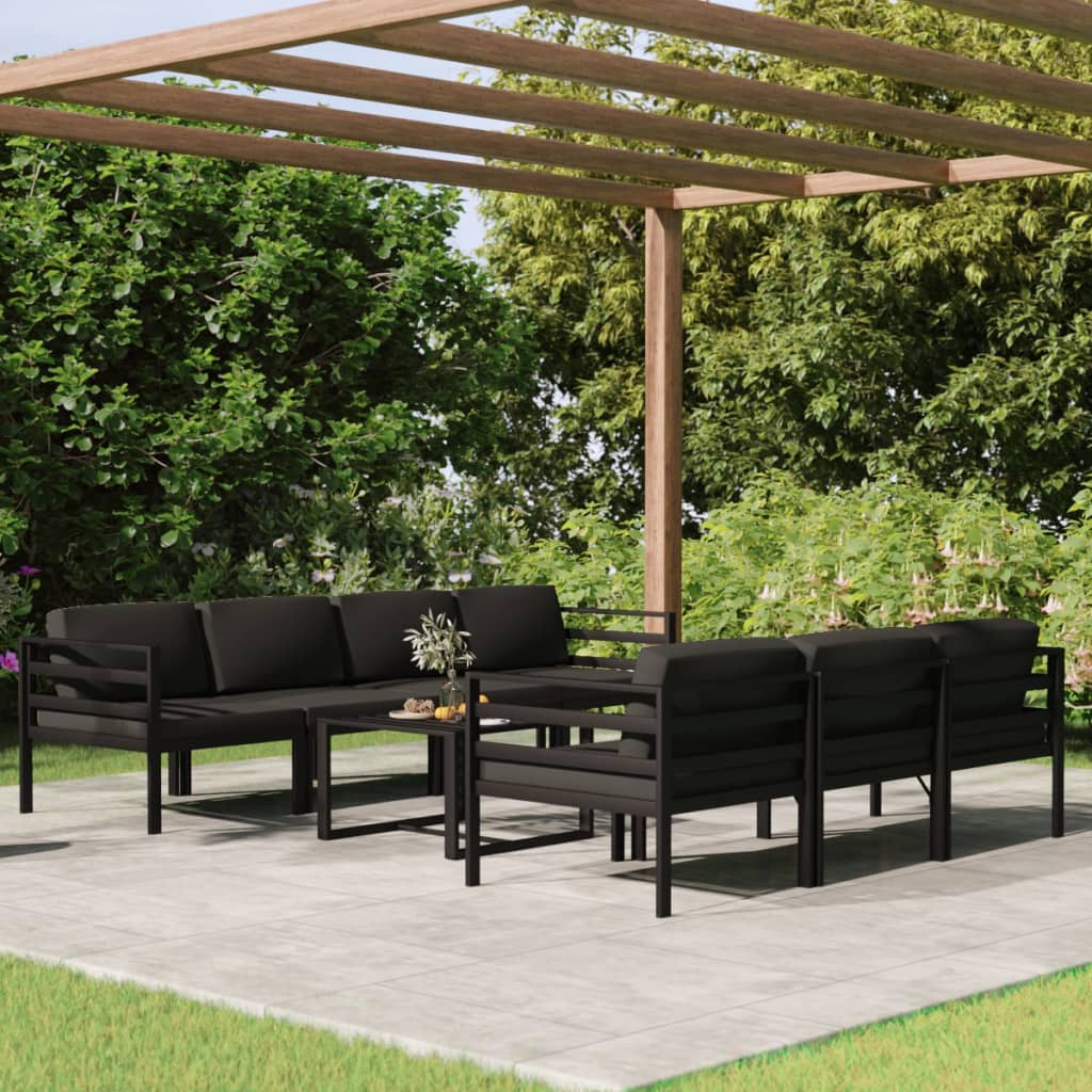 8-delige Loungeset met kussens aluminium antracietkleurig – afbeelding 1