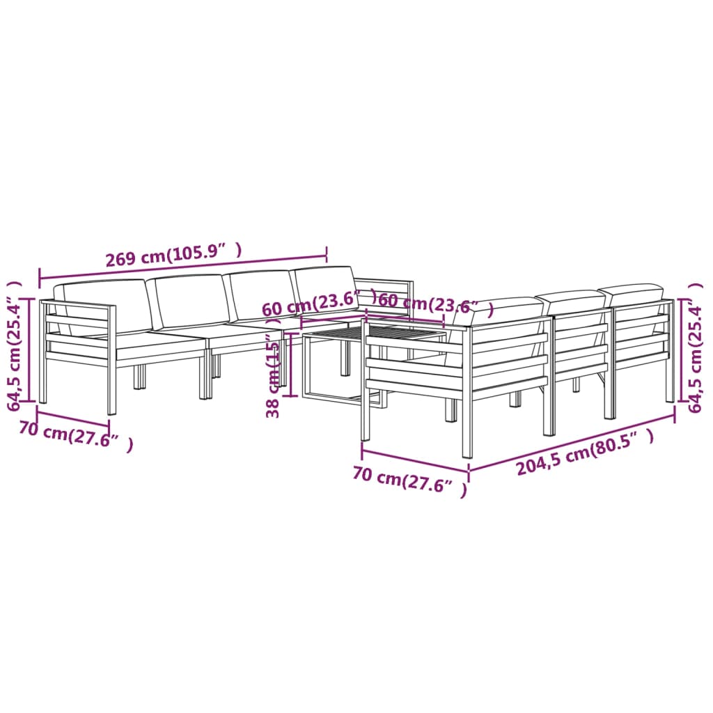 8-delige Loungeset met kussens aluminium antracietkleurig – afbeelding 9