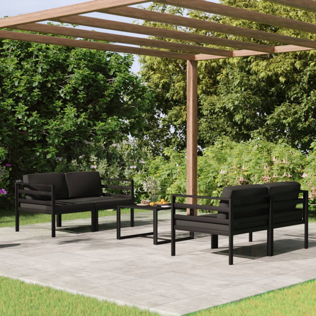 5-delige Loungeset met kussens aluminium antracietkleurig – afbeelding 1