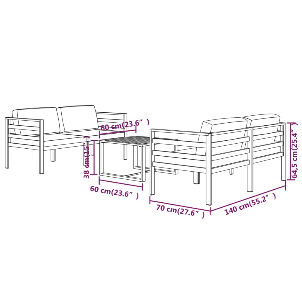 5-delige Loungeset met kussens aluminium antracietkleurig – afbeelding 7