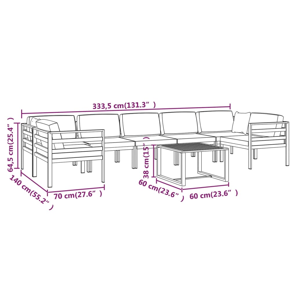 8-delige Loungeset met kussens aluminium antracietkleurig – afbeelding 9
